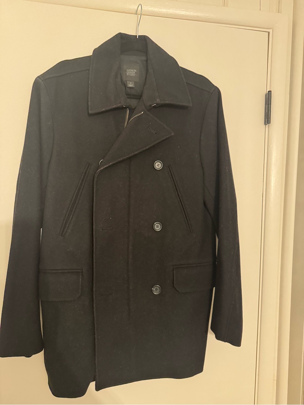 Express Men's Black Double-Breasted Peacoat